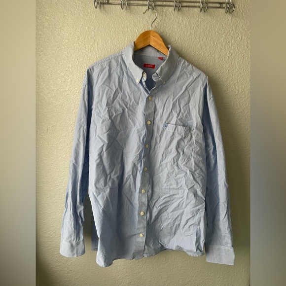 IZOD Blue & White Small Stripe Button Down - Picture 1 of 4